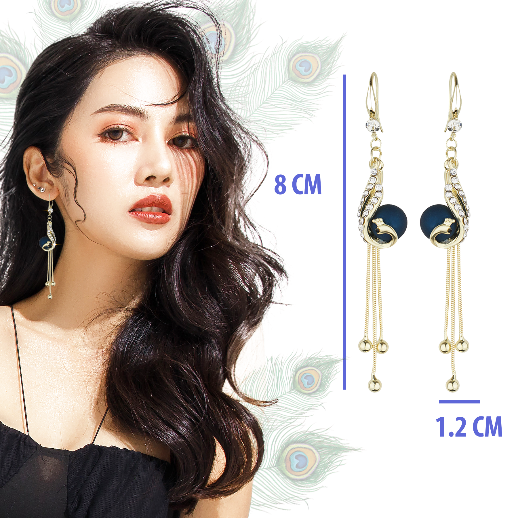 Miniatura 3 de Aretes Con Borla De Pavo Real